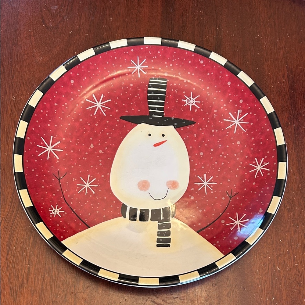 Certified International Christmas Snowman round platter EUC